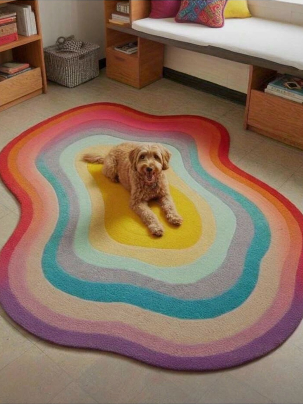 Multicolor Rainbow  Rug Mat - Vibrant Yellow Center